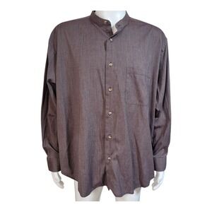 Vintage John Henry XXL Mandarin Collar Shirt - Textured Mauve‎ Micro-Print
